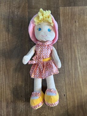 Lil’ Totz Plush Pink & Yellow Check Doll - Soft Fashion Toy